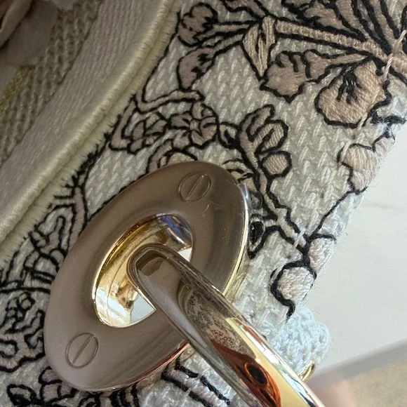 Christian Dior Cream & Gold Embroidered Lady Dior Tote - Picture 9 of 17